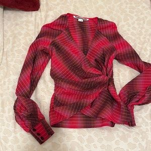 Veronica Beard Pink Brown Plaid Tie Top